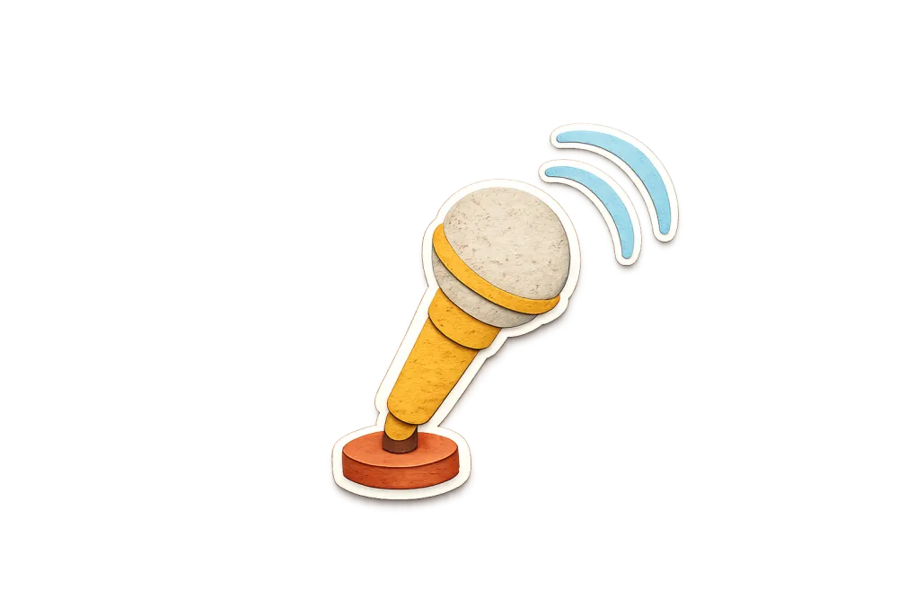Paper-craft microphone with soft sound waves drifting up.