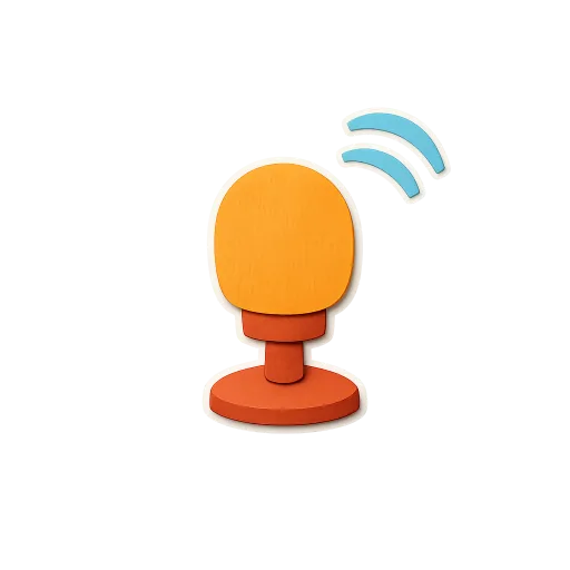 Paper-craft cutout of a microphone with soft sound waves drifting up.